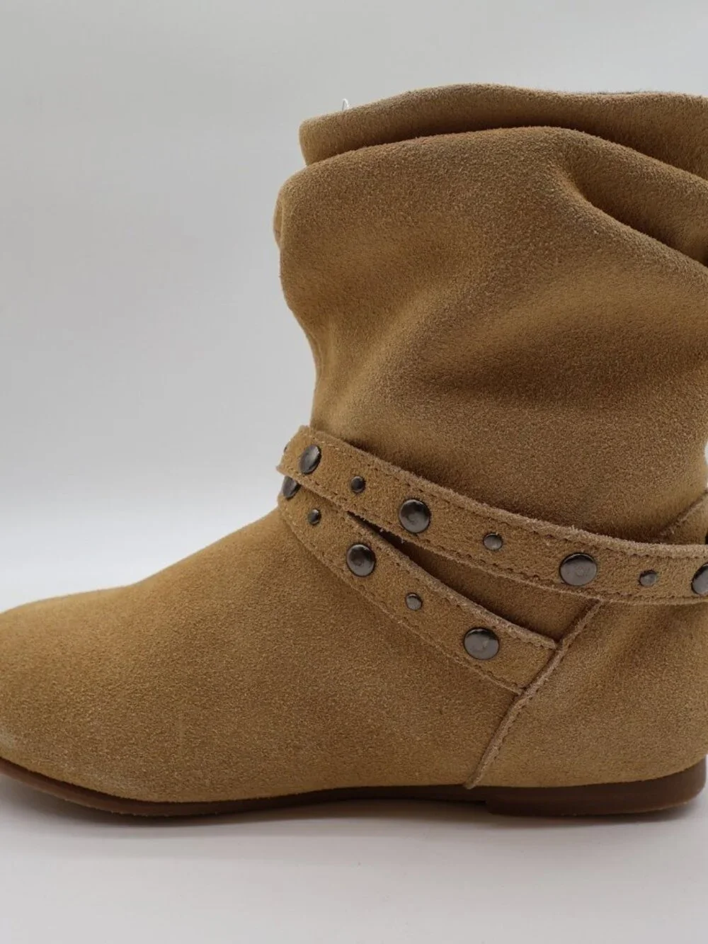 L'Amour Slouchy Buckle Boots Toddler Size 1 Tan Leather Studded Ankle